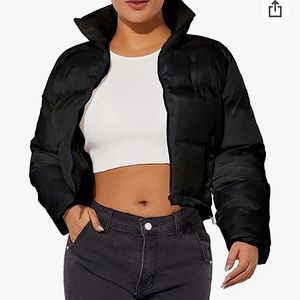 Black Cropped Puffer Jacket size small NEVER WORN